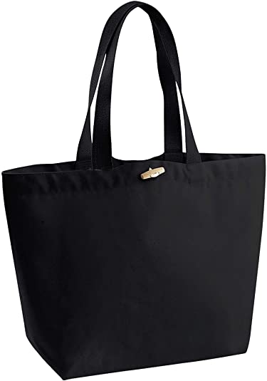 A photo showing the shape of the black organic cotton tote